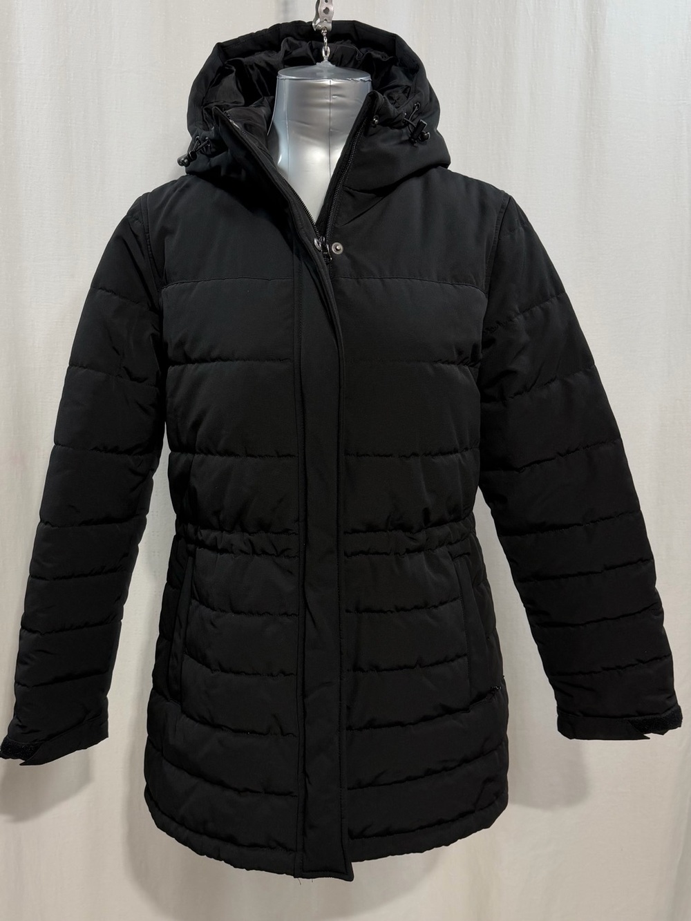 Joe Fresh Women's Black Hooded Puffer Mid-Length Heavy Winter Parka Jacket